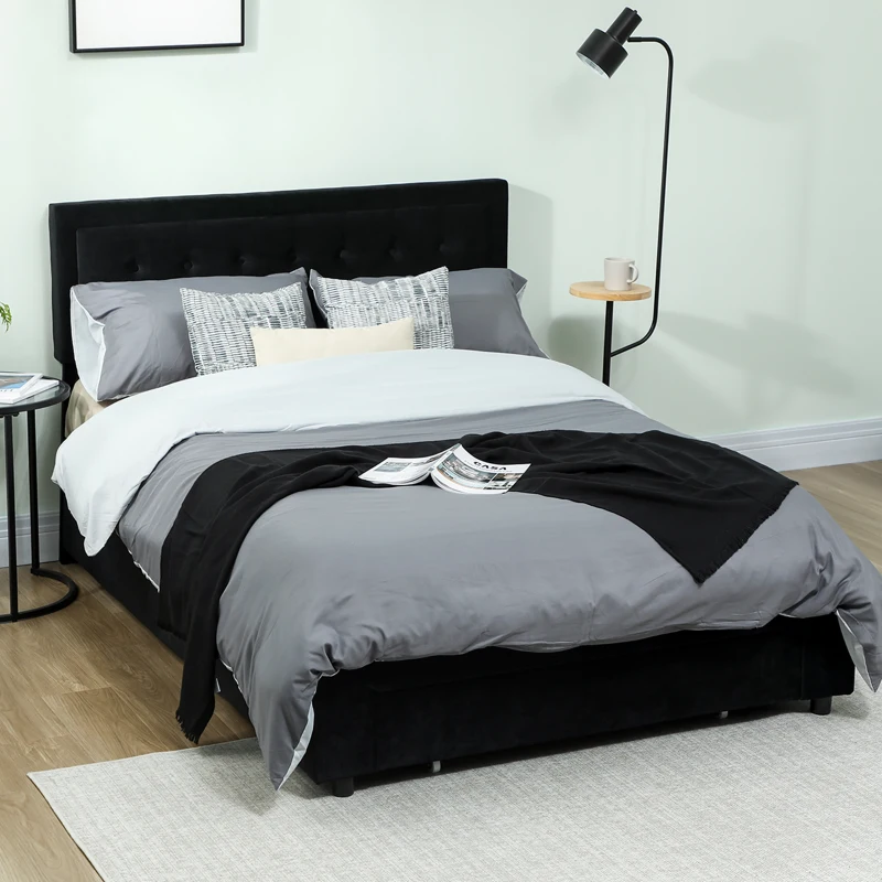 HOMCOM King Size Ottoman Bed Frame, with Front Drawer - Black