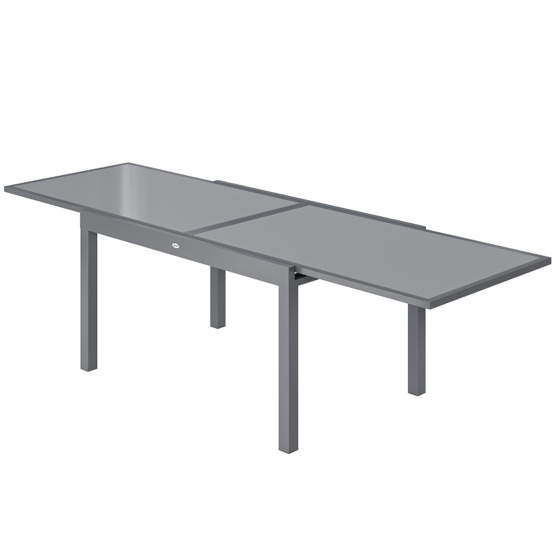 Outsunny Extending Garden Table for 6-10, Aluminium Outdoor Dining Table with Tempered Glass Top, Grey