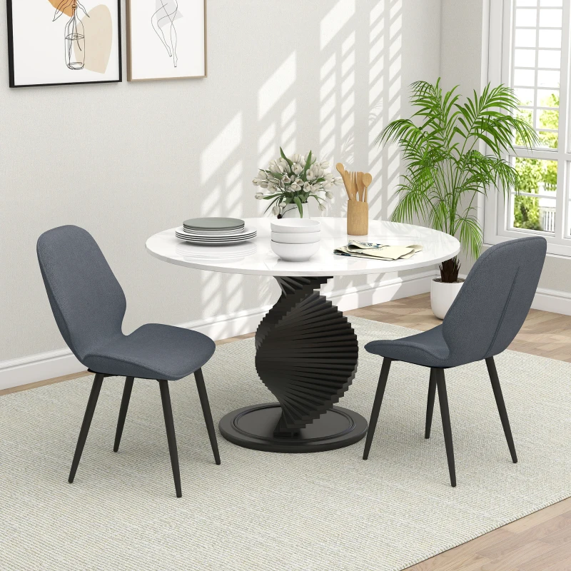 HOMCOM Set 2 Scaune de Luat Masa cu Spătar Curbat, în Material Textil de Tip In, Spumă și Oțel, 46x56x86 cm, Gri și Negru