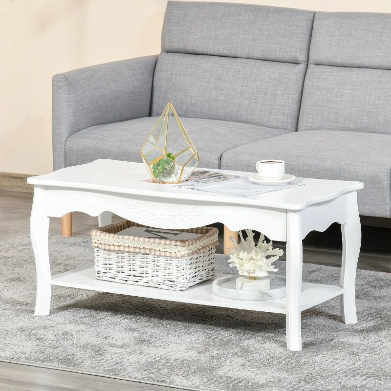 Homcom Table Basse Rectangulaire Style Baroque Blanc 99 x 44 x 42 cm