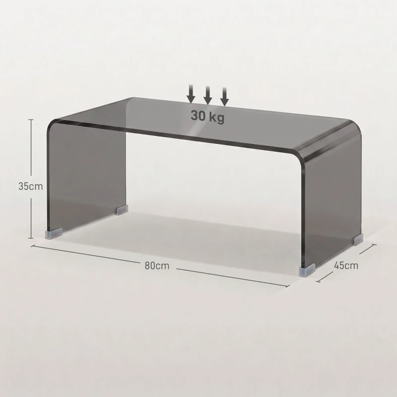 HOMCOM Mesa de Centro em Vidro Mesa de Sala Retangular de Design Moderno com Bordas Arredondadas Seguras Cinza Claro e Transparente