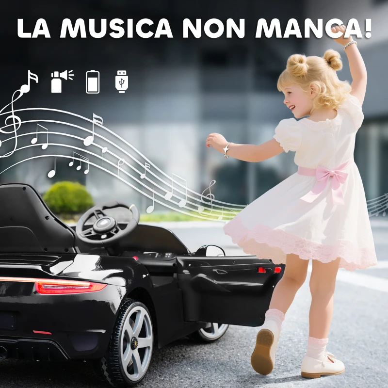 AIYAPLAY Macchina per Bambini 3-5 Anni con Licenza Ufficiale RUF GT, Telecomando, Cintura di Sicurezza e Musica, Nero