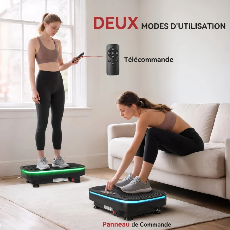 SPORTNOW Plateforme Vibrante avec Lumières, Bluetooth, 3 Programmes, 99 Vitesses, Télécommande, Écran LED, 47x32x12cm, Noir