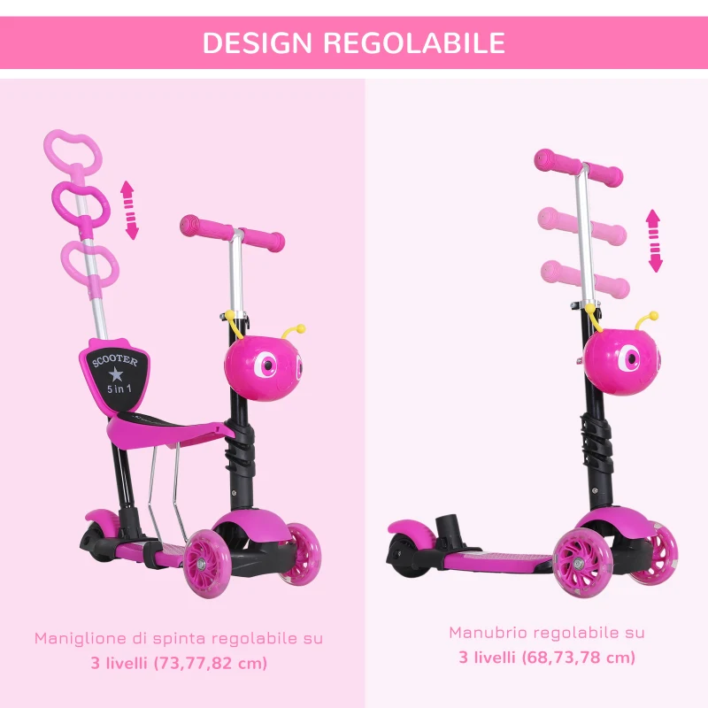 HOMCOM Monopattino 3 Ruote per Bambini Sedile e Maniglione Altezza Regolabile