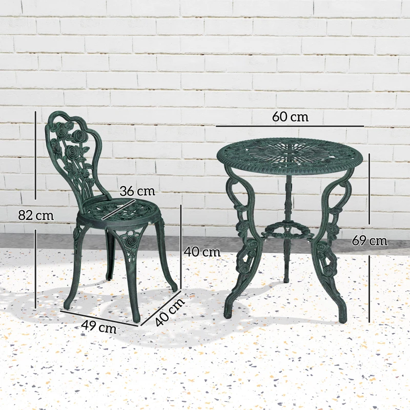 Outsunny Ensemble Salon de Jardin 2 Places 2 chaises + Table Ronde Style néo-rétro Motif Rose Lignes fuselées Fonte