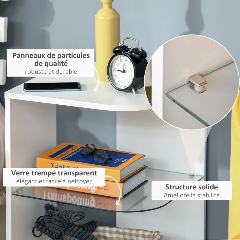 HOMCOM Table d'appoint guéridon design contemporain bout de canapé étagère verre trempé blanc