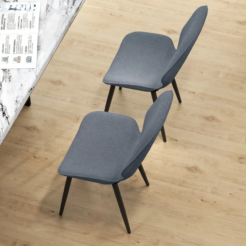 HOMCOM Set 2 Scaune de Luat Masa cu Spătar Curbat, în Material Textil de Tip In, Spumă și Oțel, 46x56x86 cm, Gri și Negru