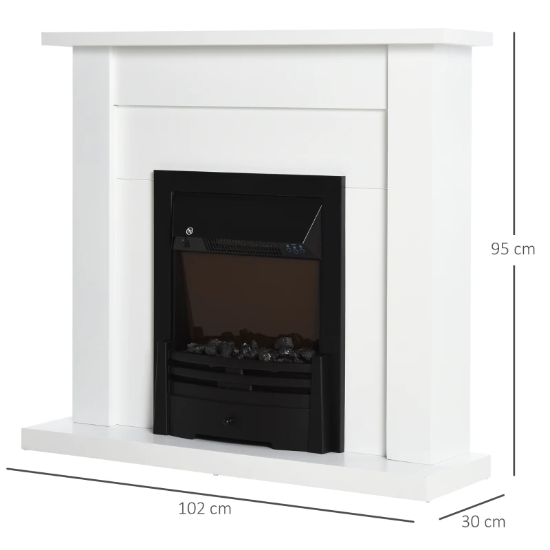 HOMCOM Camino Elettrico 1000W e 2000W, Effetto Fiamma con LED a 5 Livelli, Caminetto Elettrico con Telecomando, Timer, Protezione da Surriscaldamento, Termostato, 102x30x95cm, Bianco