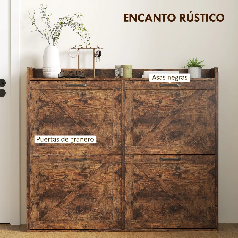 HOMCOM Zapatero Estrecho con 4 Compartimentos Abatibles Divisores Ajustables para 24 Pares con Antivuelco 120x24x103 cm Marrón