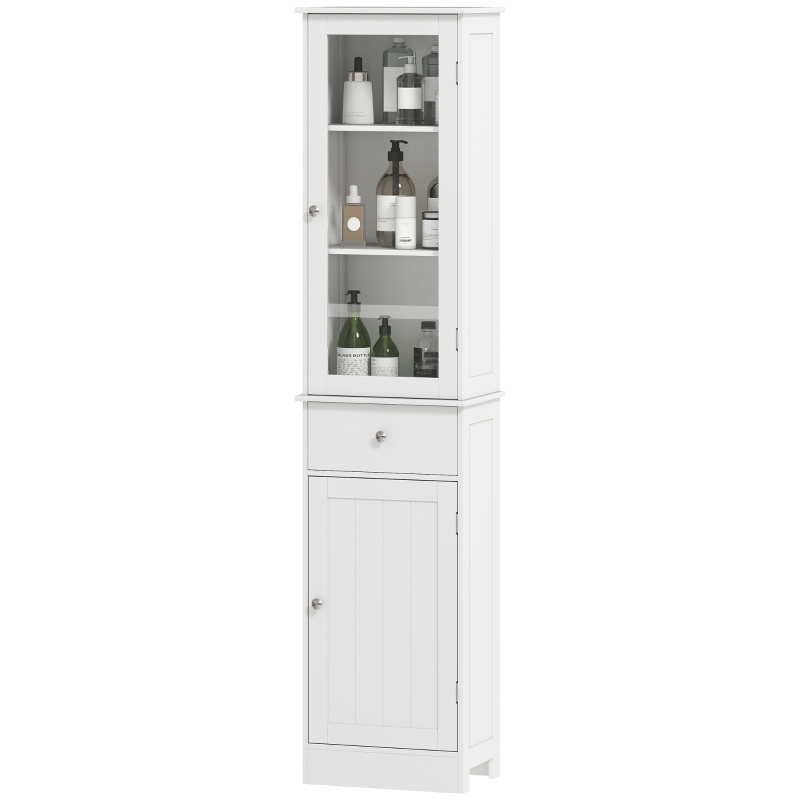 kleankin Meuble Colonne de Salle de Bain Placard Porte Acrylique 2 étagères Placard Porte 1 étagère tiroir MDF Blanc