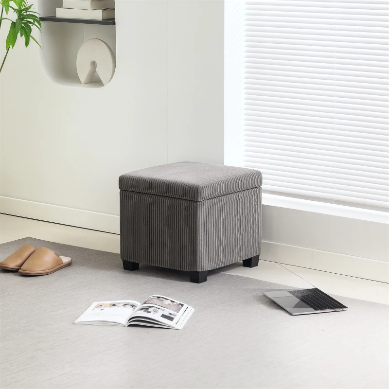 HOMCOM Storage Ottoman Bench, Corduroy Storage Chest Box with Wooden Legs, 40cm Bed End Bench for Living Room, Bedroom, Entryway, Grey