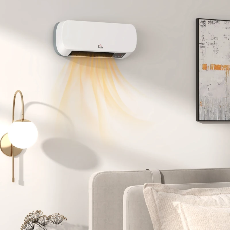 HOMCOM 2000W Wall Mounted Ceramic Space Heater, 10-49°C Temperature, White