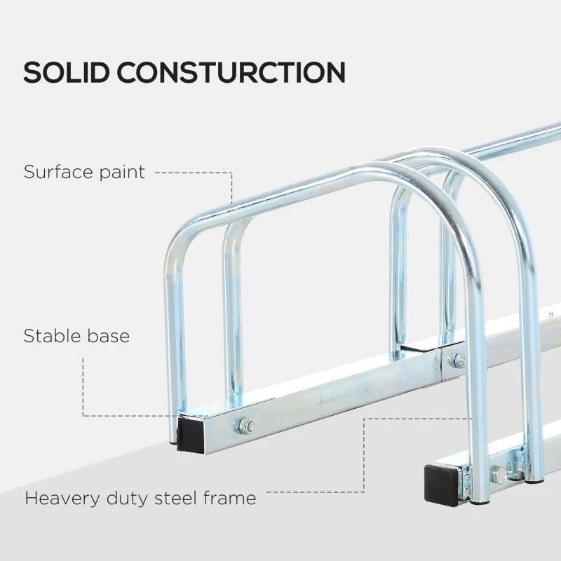 HOMCOM Bike Stand Parking Rack Floor or Wall Mount Bicycle Cycle Storage Locking Stand 145W x 33D x 27H (5 Racks, Silver)