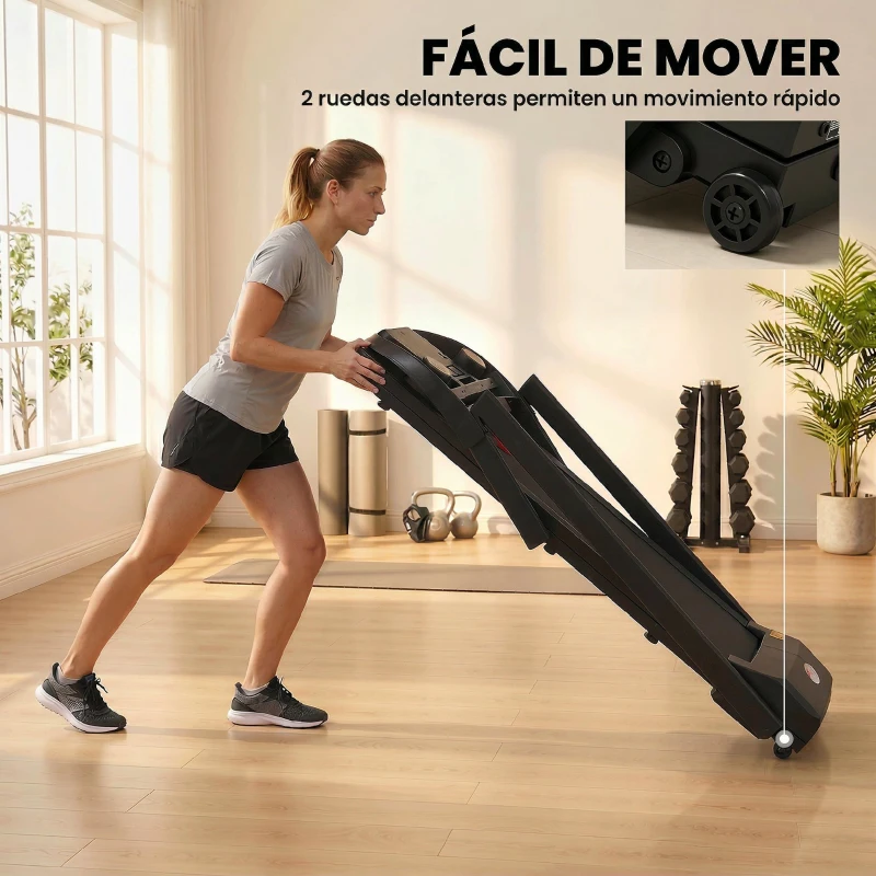 HOMCOM Cinta de Correr para Casa 1-12 KM/H 1,5HP con 12 Programas Ruedas Pantalla LED y Soporte para Móvil para Hogar Oficina