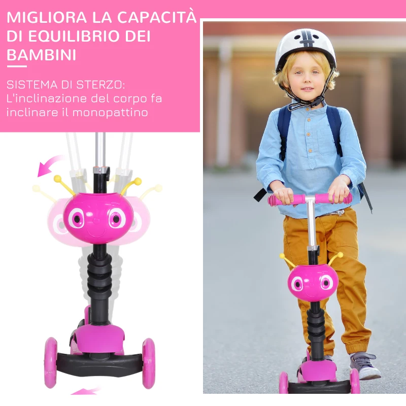 HOMCOM Monopattino 3 Ruote per Bambini Sedile e Maniglione Altezza Regolabile