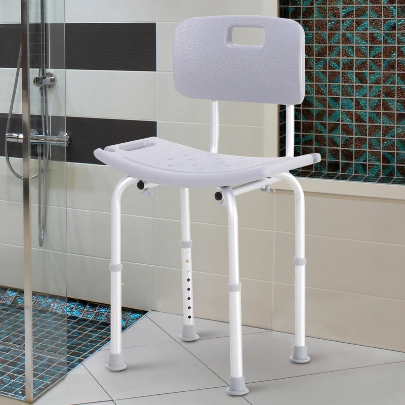 HOMCOM Sedia da Doccia per Bagno in Alluminio e Plastica Altezza Regolabile 8 Livelli 71-88cm Piedini Antiscivolo