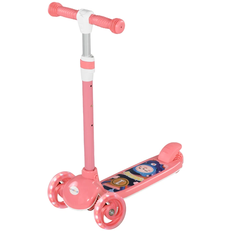 AIYAPLAY Kids 3 Wheel Scooter for 2-6 Years Old w/ Adjustable Height, LED Light, TPE Handlebar, Pink