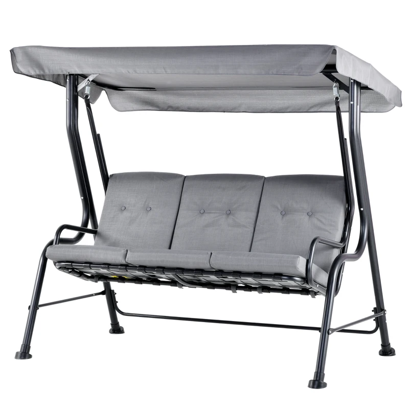 Outsunny Balancelle de Jardin 3 Places Grand Confort Toit Inclinaison réglable épais Coussins Amovibles Polyester Acier époxy Gris