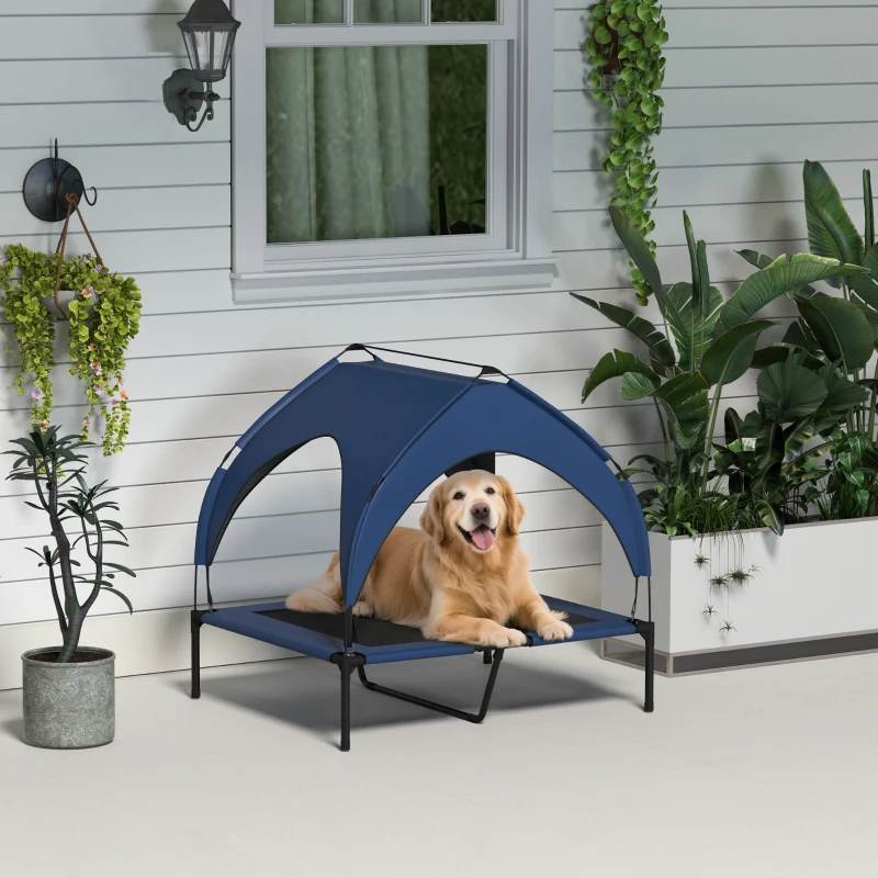 PawHut Hundebett mit Dach, atmungsaktiv, wasserabweisend, bis 30 kg, 91 x 76 x 89 cm, Dunkelblau