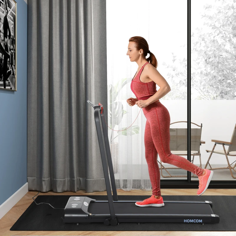 HOMCOM Foldable Walking Treadmill, with LED Display and Wheels, for Home, Office, Gym, Blue