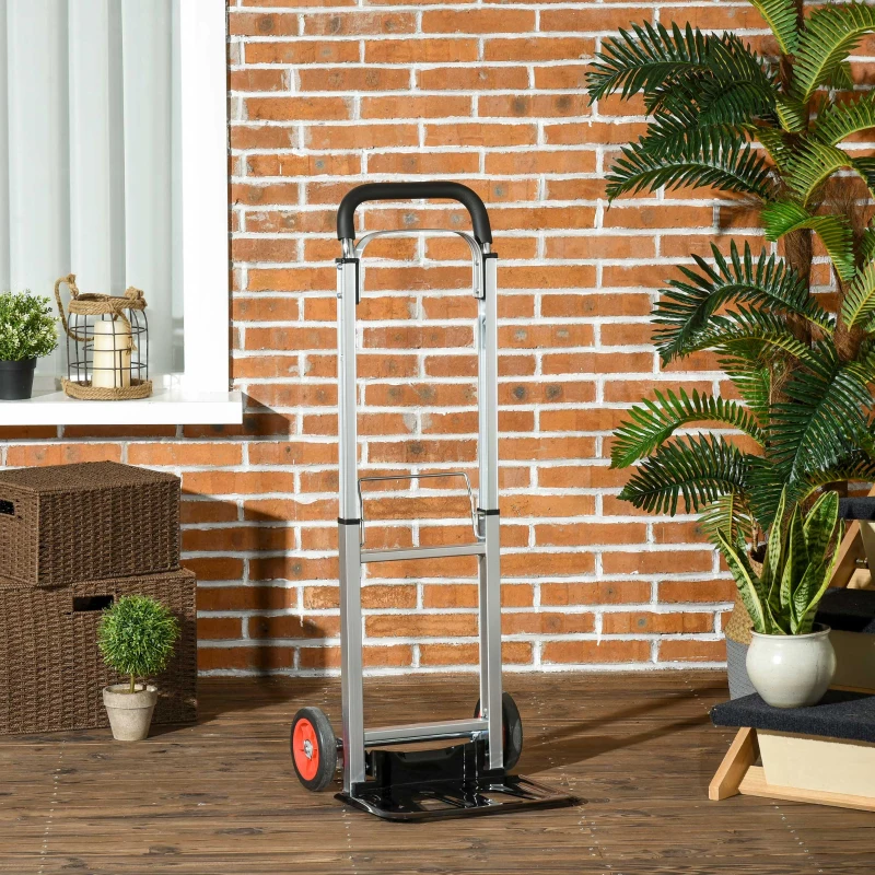DURHAND Carretilla Plegable de Aleación de Aluminio con 2 Ruedas Carga 90 kg con Mango Extensible 40x41x107 cm Plata