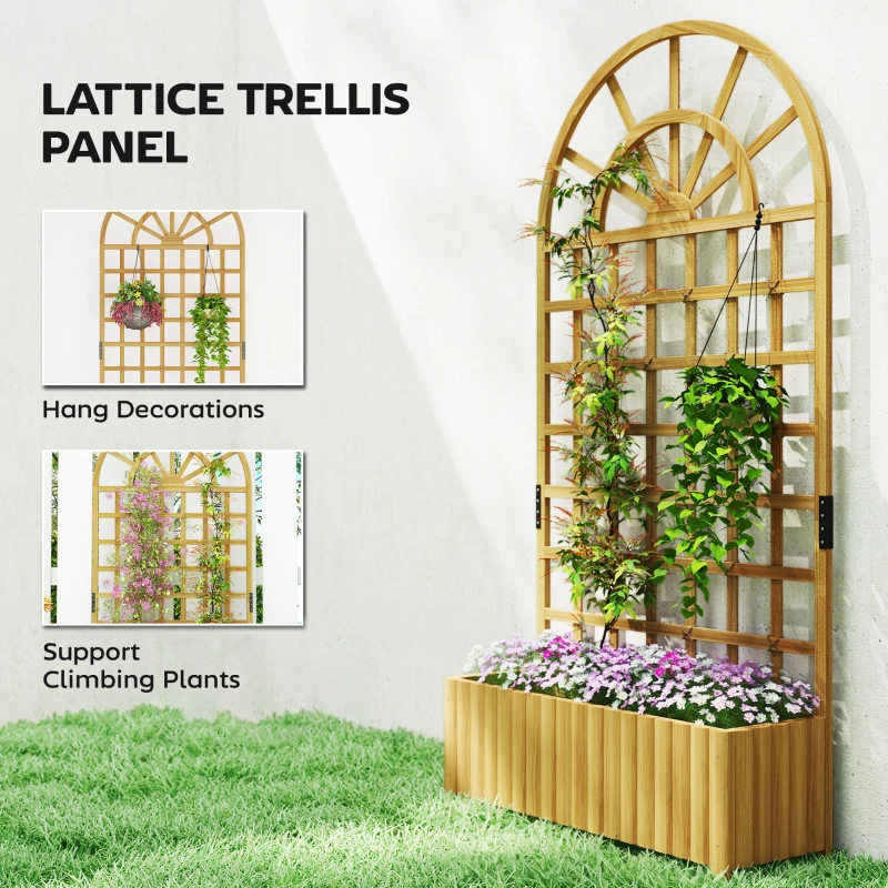 Outsunny Wooden Raised Planter with Trellis, Raised Bed for Garden with Lattice and Drainage Holes for Climbing Plants