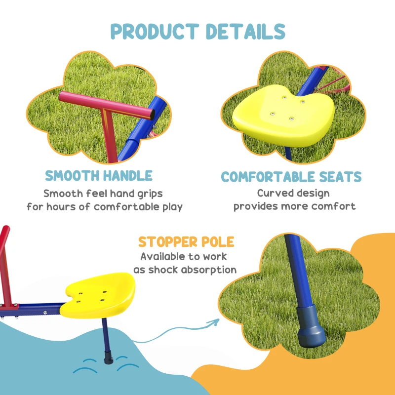 Outsunny Kids Metal Seesaw Teeter Totter Children's Playground Equipment for Garden Outdoor Indoor Swing, 4 Seats