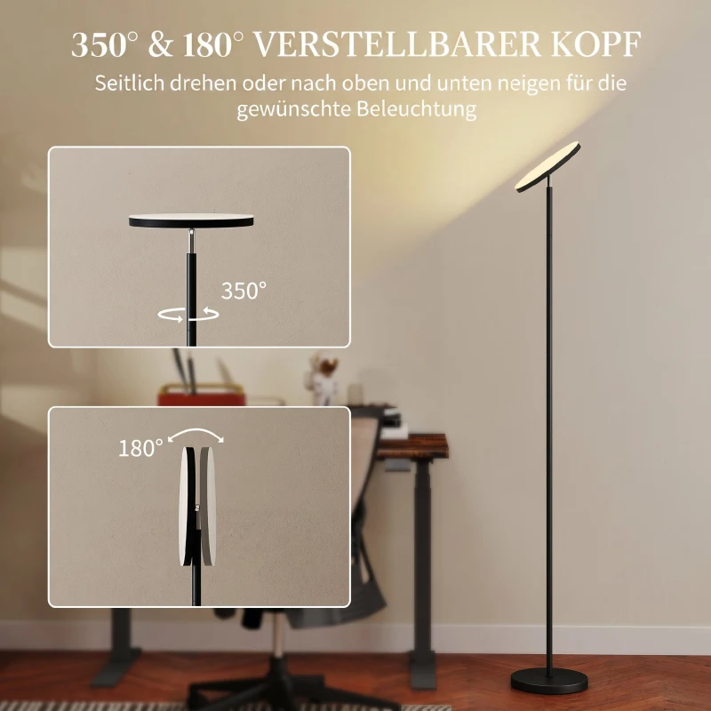 HOMCOM RGB Uplighter Stehlampe, dimmbare Lampe mit Fernbedienung & Touch-Steuerung, 350° drehbarer Kopf, Schwarz