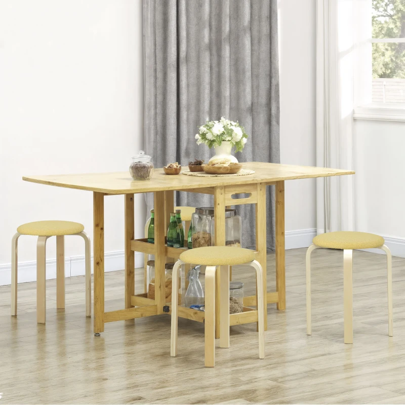 HOMCOM Juego de 4 Taburetes Redondos de Madera Apilables con Asiento Acolchado para Cocina Comedor Dormitorio Amarillo