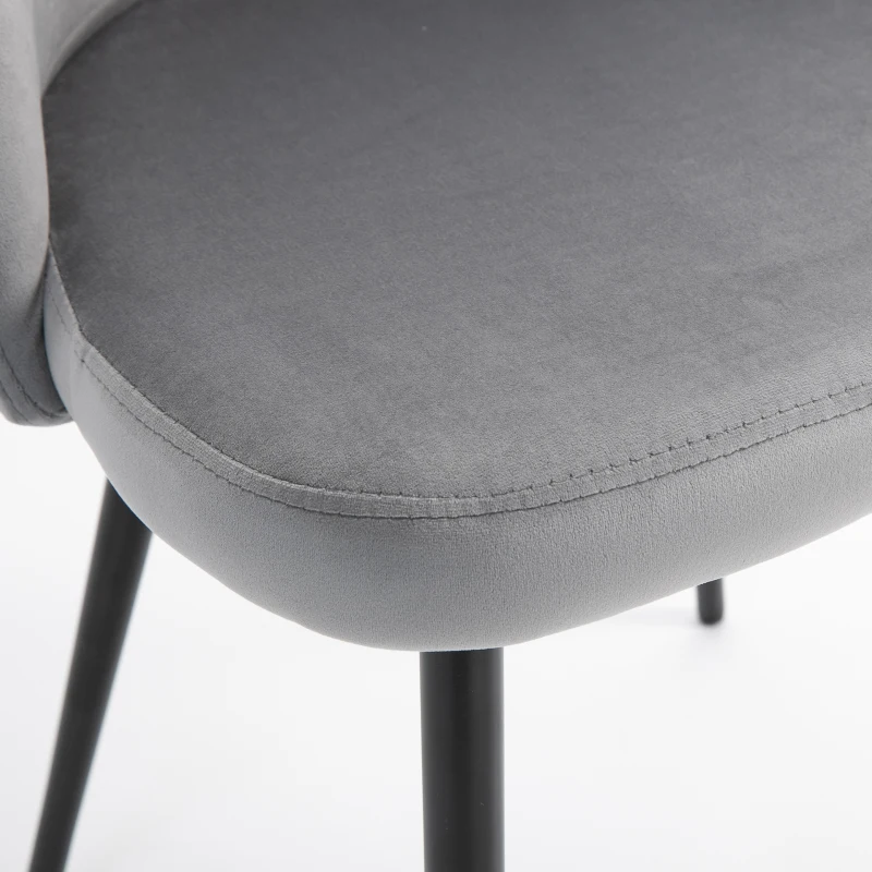 HOMCOM Set di 2 Sedie per Sala da Pranzo e Cucina Imbottite in Velluto, 49x50x77cm, Grigio