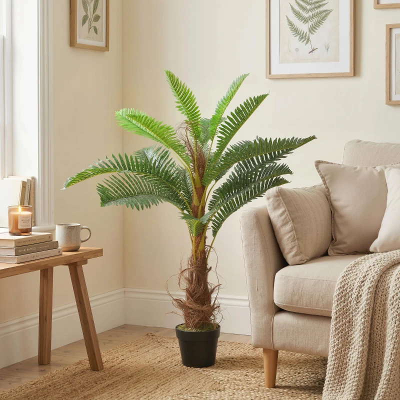 HOMCOM Palmier Artificiel palmier 100 cm avec 21 Feuilles en PEVA, Plante Décorative avec Pot en Plastique, Vert