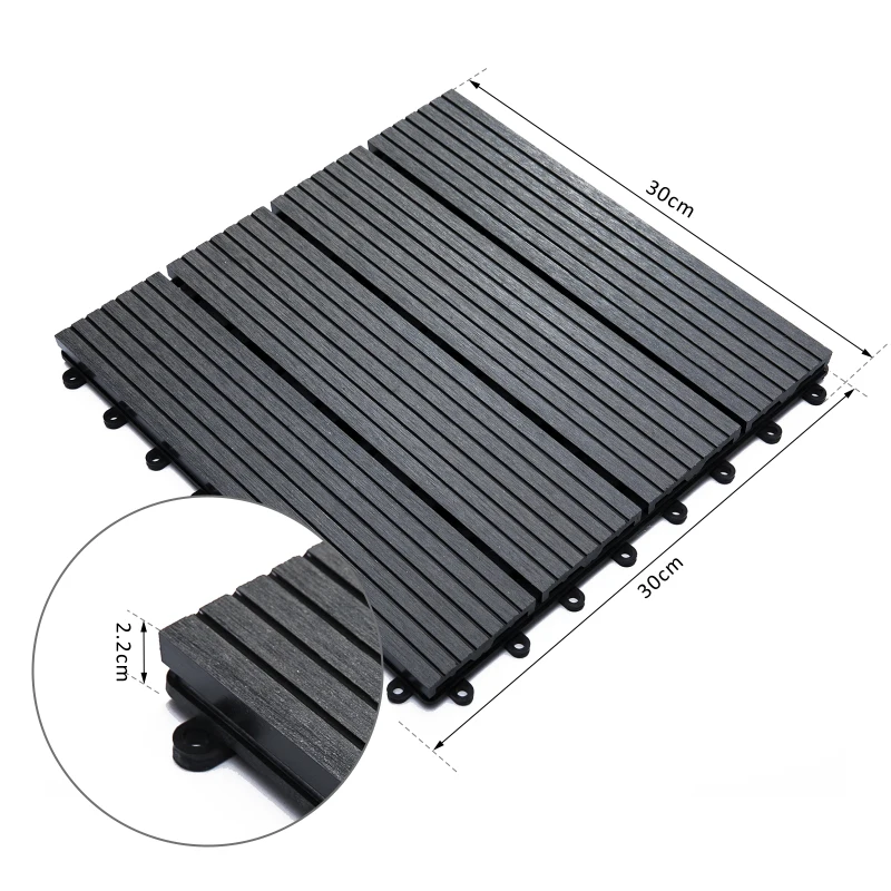 Outsunny Set 11 Piastrelle per Esterni ad Incastro Antiscivolo in HDPE Riciclato, 30x30x2.2 cm, Grigio