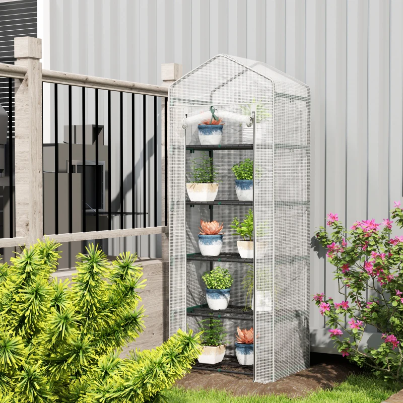 Outsunny 193cm Five Shelf Mini Greenhouse - White