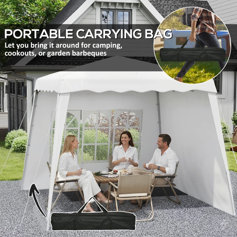 Outsunny Pop Up Gazebo with 2 Sides - Slant Legs and Carry Bag, Height Adjustable UV50+ Party Tent Event Shelter for Garden, Patio; 2.4 x 2.4m Top / 2.9 x 2.9m Base, White