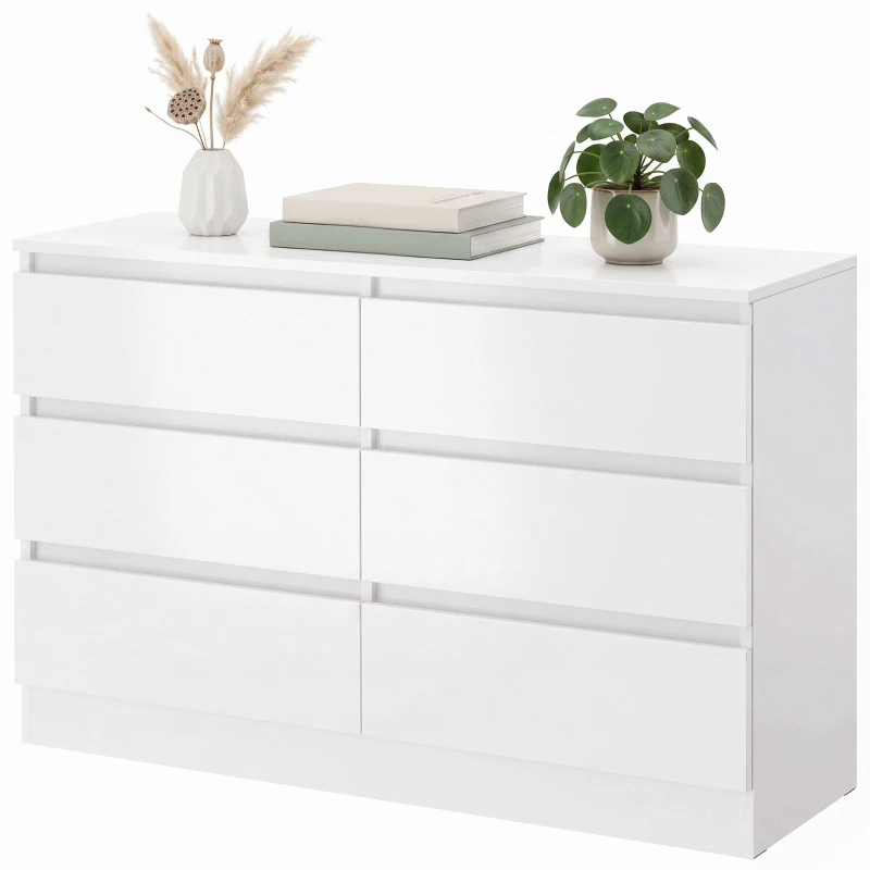 HOMCOM Cassettiera 6 Cassetti per Camera e Soggiorno, 100x35x69 cm, Bianco