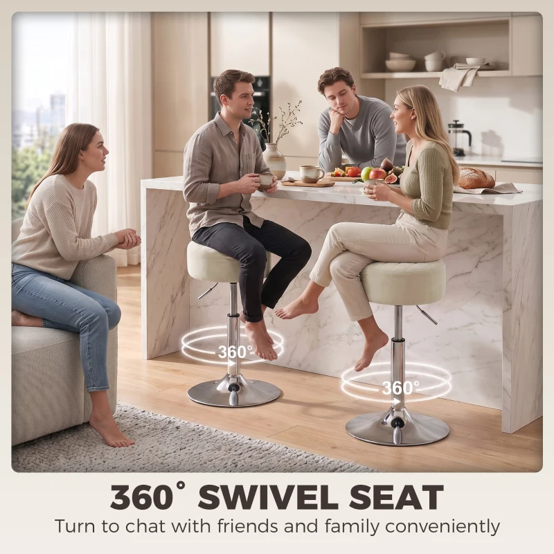 HOMCOM Bar Stool Adjustable Swivel Chair Velvet-Feel Seat 1 Piece, Beige