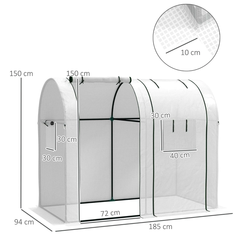 Outsunny Serre de jardin 1,8 m² serre à tomates 2 portes zippées déroulantes 4 fenêtres enroulables acier PE 135 g/m² blanc