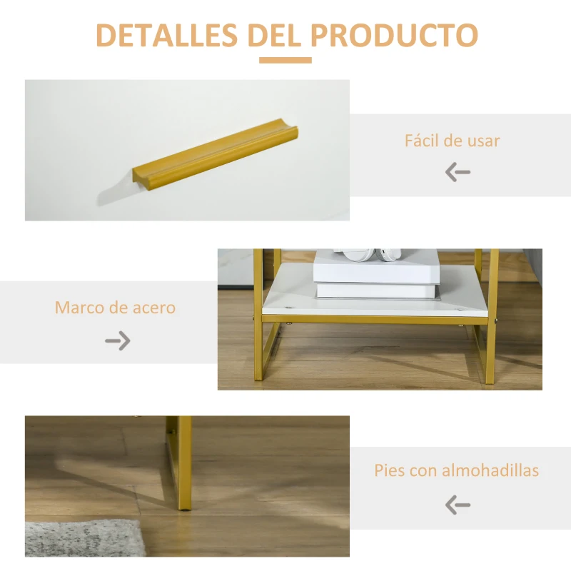 HOMCOM Mesita de Noche Mesa Auxiliar con Cajón y Estante de Almacenamiento para Dormitorio Salón Cama Oficina Estilo Moderno 45x40x60 cm Blanco