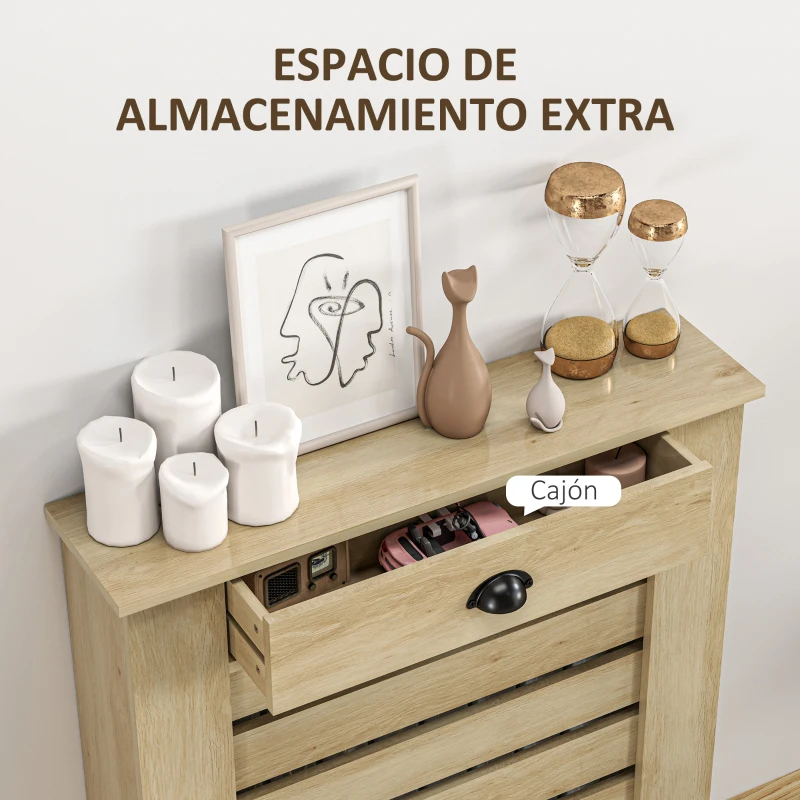 HOMCOM Cubre Radiadores de MDF con Cajón Cubierta para Radiador para Salón Dormitorio Pasillo 78x19x95,5 cm Roble