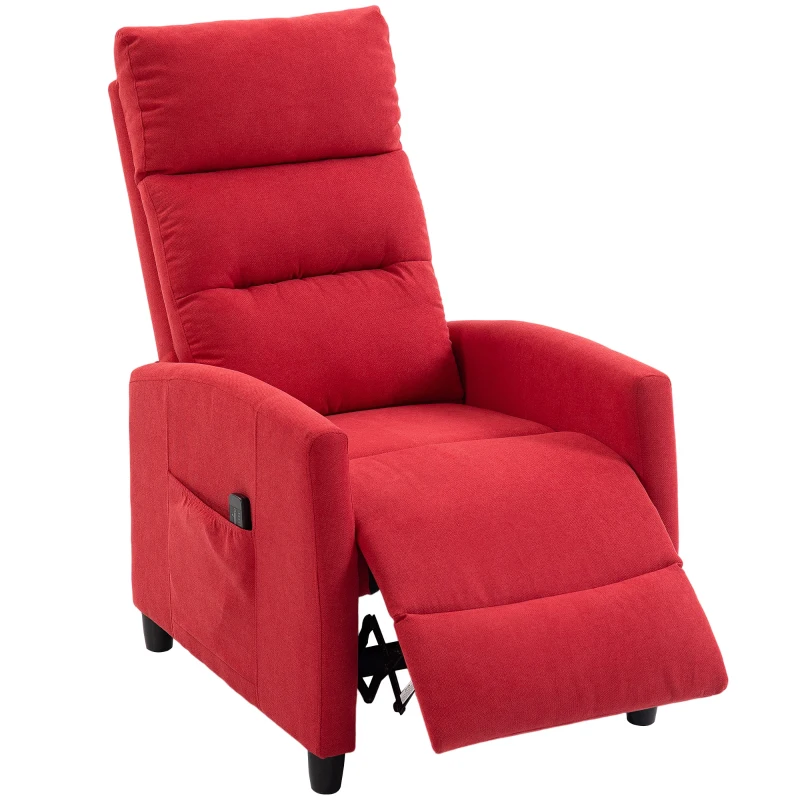HOMCOM Poltrona Massaggiante e Reclinabile a 160° con Poggiapiedi e Telecomando, 66x91x108 cm, in Ciniglia Rosso Vino
