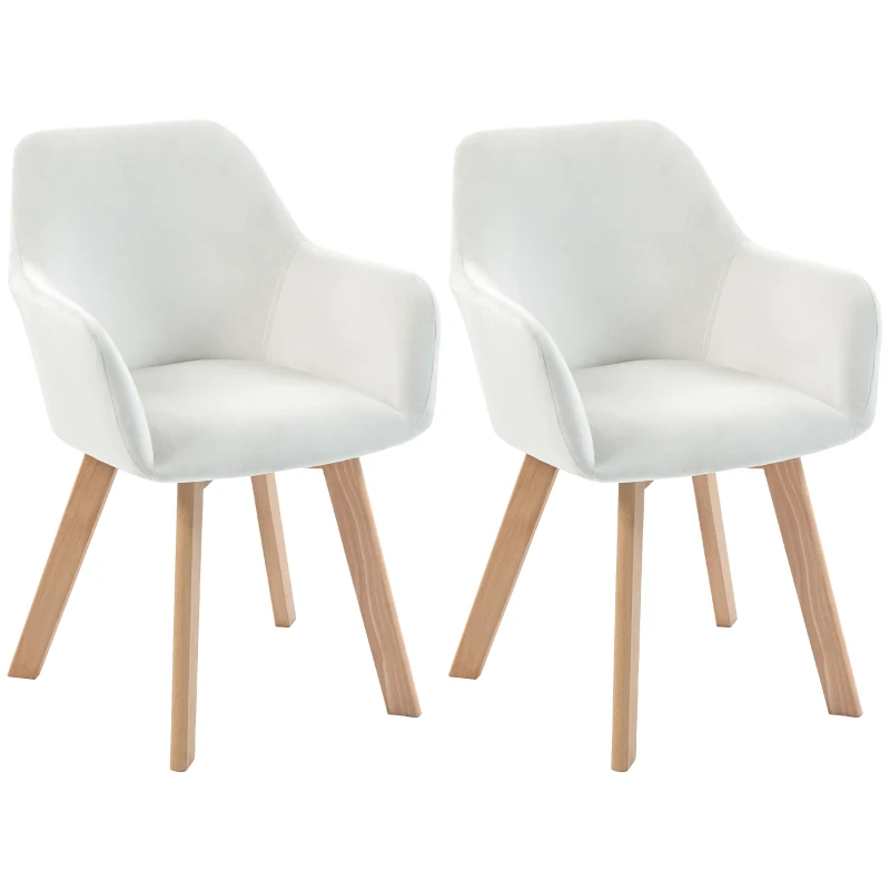 HOMCOM Lot de 2 chaises de salle à manger Fauteuil Assise rembourrée en tissu effet velours Pieds en bois, crème