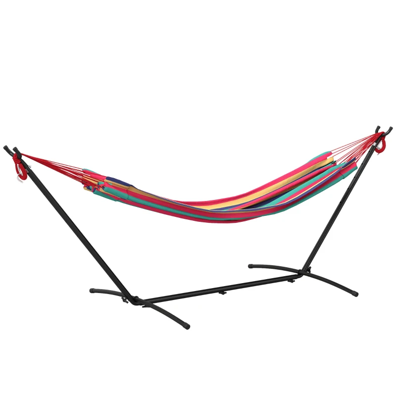 Outsunny Hamaca con Soporte 310x117cm para Camping con Altura Ajustable y Bolsa de Transporte Carga 120 kg Rayas Naranja y Rojo