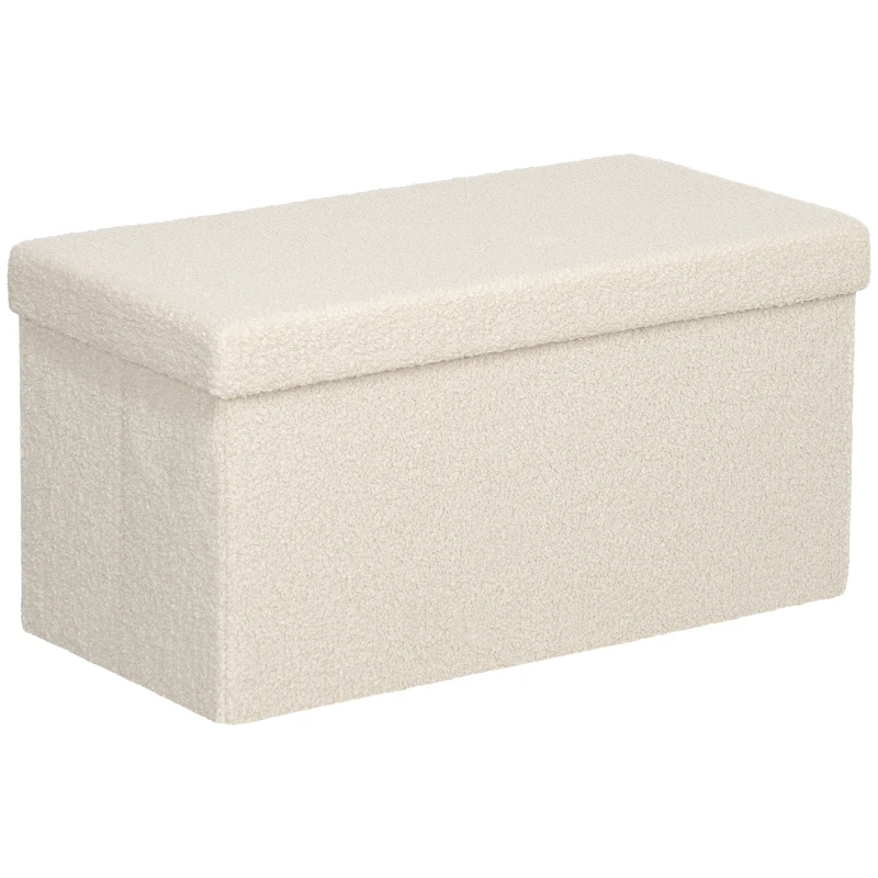 HOMCOM Bancă de depozitare 84 L, Puf pliabil căptușit din pluș teddy, Capăt de pat, Sarcină 120 kg, 76 x 38 x 38 cm, Crem
