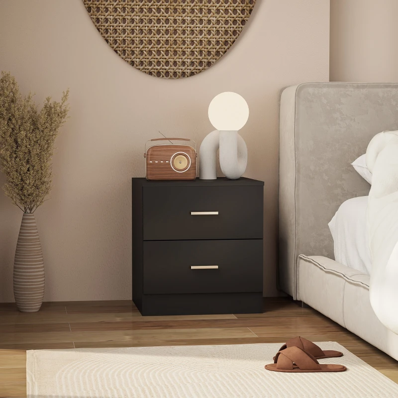 HOMCOM Modern Bedside Table, Beside Cabinet with 2 Drawers, for Bedroom, Living Room, Black