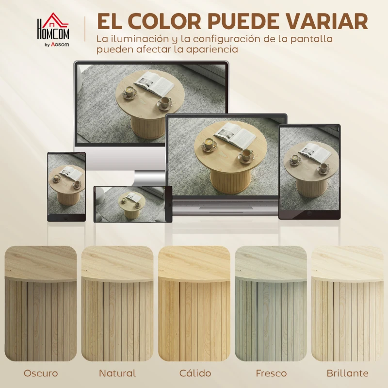 HOMCOM Mesa de Centro Redonda con Base de Columna con Listones para Sala de Estar Dormitorio Ø60x40 cm Natural