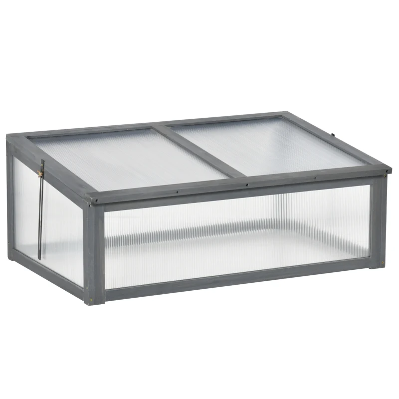 Outsunny Wooden Cold Frame, Small Polycarbonate Greenhouse for Plants with Openable & Tilted Top Cover, Grey, 100 x 65 x 40cm