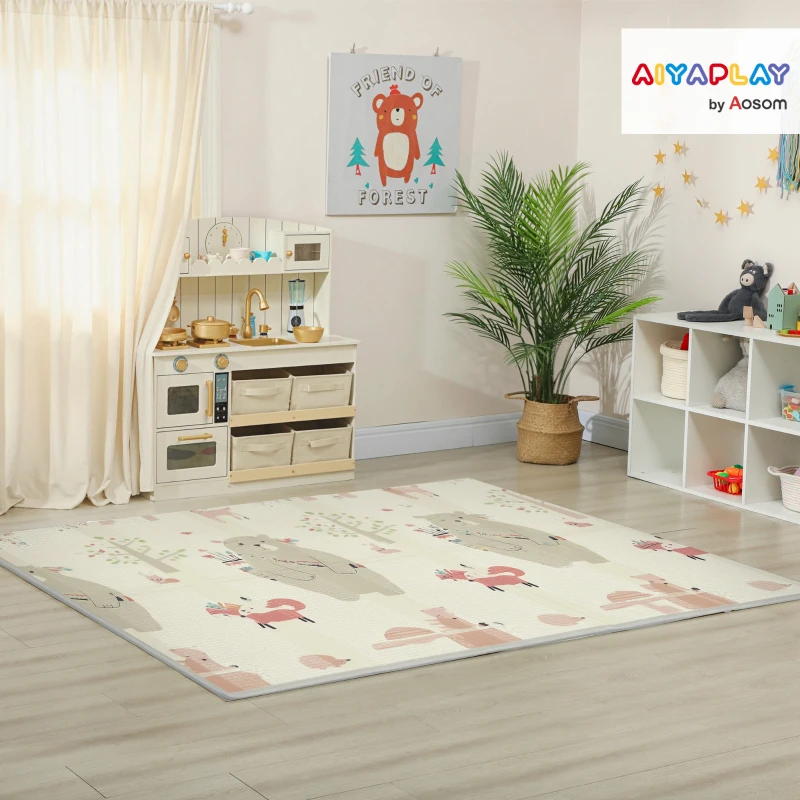 AIYAPLAY Tapis de jeu pour bébé pliable et réversible, tapis de sol en mousse épais, 200 x 150 x 1,5 cm, multicolore