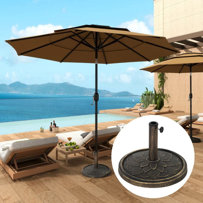 Outsunny Base per Ombrellone da 12 kg con Manovella Integrata, in Resina, Metallo e Cemento, Ø46x34 cm, Bronzo