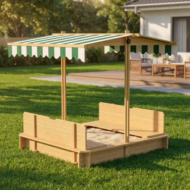 Outsunny Kids Square Wooden Sandpit, Children Sandbox Outdoor Playset
