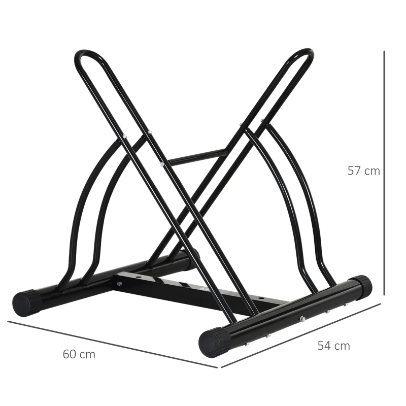 HOMCOM Rastrelliera da Terra per 2 Biciclette con Pneumatici fino 6.5 cm, Telaio Orientabile in Acciaio Nero, 60x54x57cm